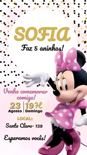 Convite de Aniversário Minnie Rosa e Dourado para Editar