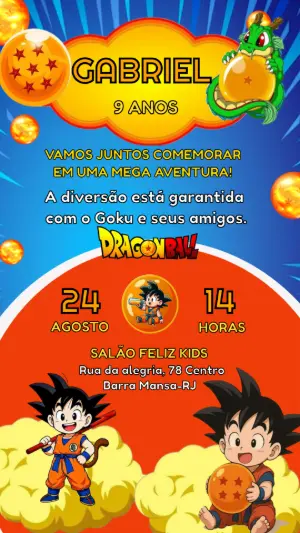 Convite de Aniversário Dragon Ball Colorido para Editar