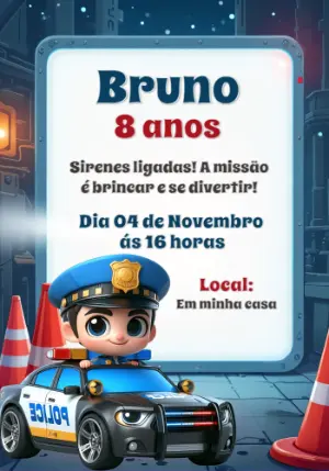 Convite de Aniversário Policial para Editar e Imprimir