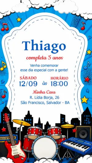 Convite de Aniversário Banda de Rock para Editar