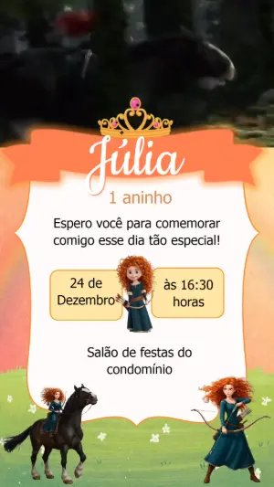 Convite Animado Aniversário Princesa Merida Valente para Editar