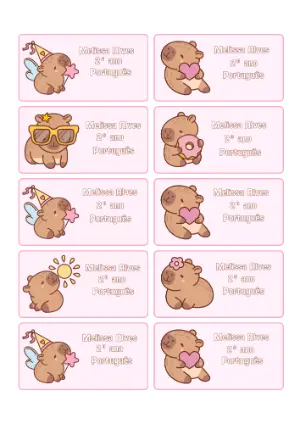 Etiqueta Escolar Editável Tema Capivara Fofa para Imprimir