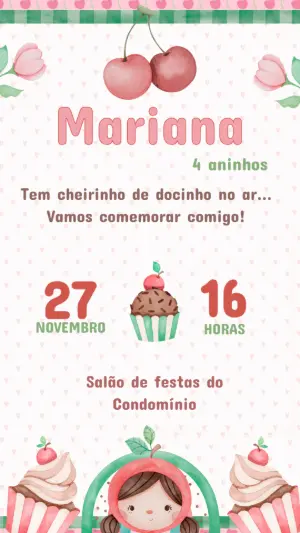 Convite de Aniversário Cerejinha Fofo Editável