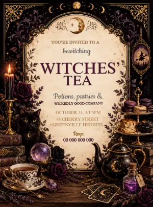 Editable Witches' Tea Halloween Party Invitation