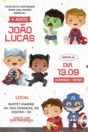 Convite de Aniversário Vingadores Baby para Editar