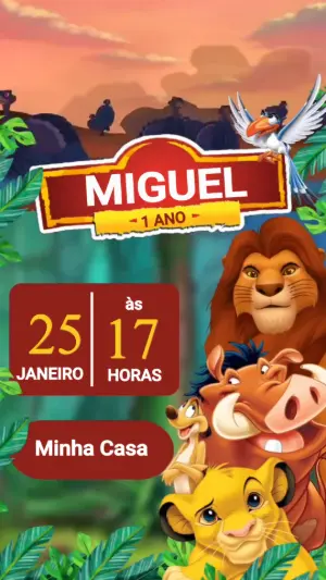 Convite Animado Aniversário Rei Leão para Editar Online