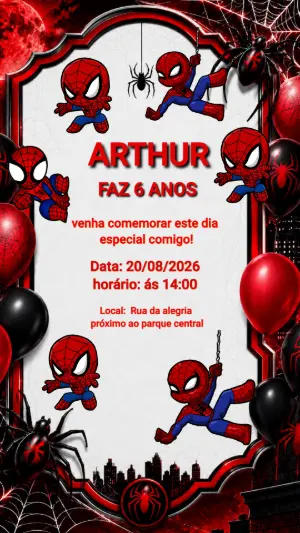 Convite de Aniversário Homem-Aranha Mini Editável