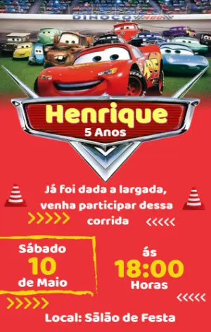 Convite de Aniversário Carros Disney para Editar e Imprimir