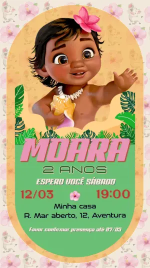 Convite de Aniversário Moana Baby Tropical para Editar