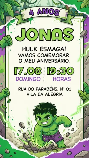 Convite de Aniversário Hulk Gibi para Editar Online