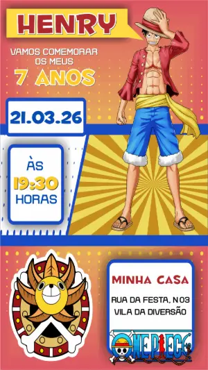 Convite de Aniversário One Piece: Modelo Digital Editável