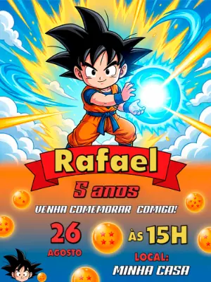 Convite de Aniversário Dragon Ball Goku Infantil para Editar