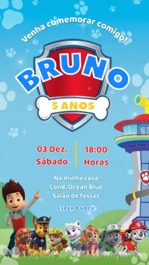 Convite Animado Aniversário Patrulha Canina para Editar