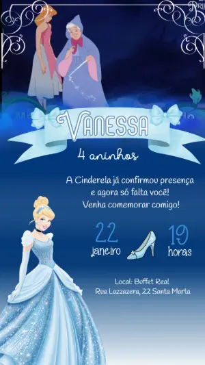 Vídeo Convite Animado Aniversário Cinderela para Editar