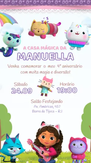 Convite Aniversário A Casa Mágica da Gabby para Editar Online