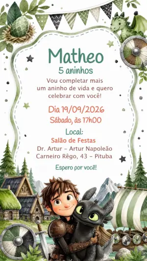 Convite Como Treinar o Seu Dragão Editável para Aniversário