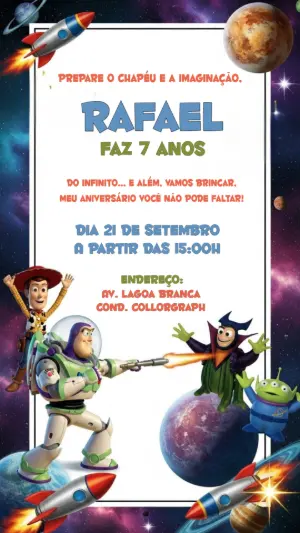 Convite de Aniversário Toy Story com Personagens para Editar
