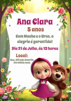 Convite Aniversário Masha e o Urso para Editar Online