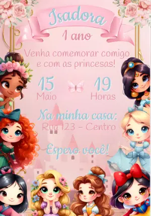 Invitación de cumpleaños Princesas – Estático – Convites e Artes Digitais