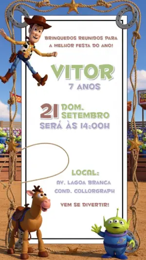 Convite de Aniversário Toy Story com Personagens para Editar