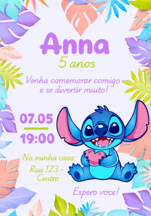 Convite de Aniversário Stitch Infantil para Editar Online