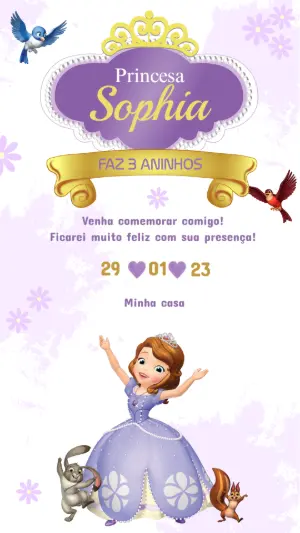 Convite de Aniversário Princesinha Sofia com Amigos para Editar