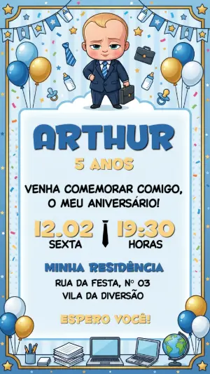 Convite de Aniversário Poderoso Chefinho Azul Editável