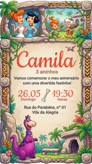 Convite de Aniversário Infantil Os Flintstones Editável