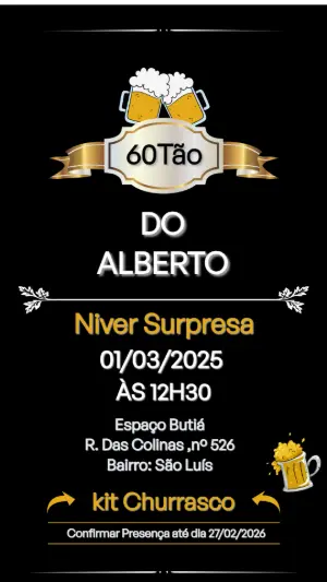 Convite de Aniversário 60 Anos Cerveja Editável