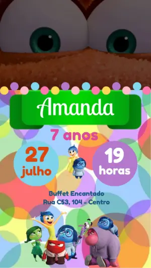 Convite Animado Divertida Mente para Aniversário Editável