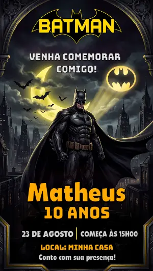 Convite de Aniversário Batman Editável para Festa