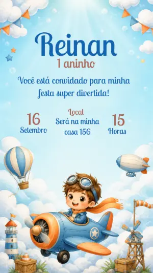 Convite de Aniversário Aviador para Editar