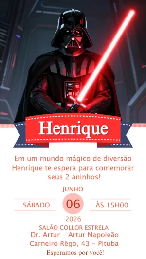 Convite de Aniversário Star Wars Darth Vader para Editar