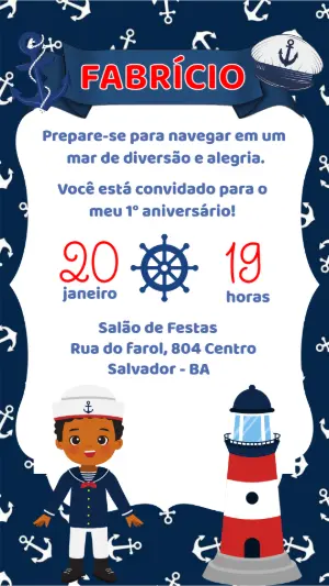 Convite de Aniversário Marinheiro Infantil para Editar