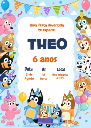 Invito di compleanno Bluey – Statico – KC Design