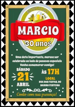 Convite de Aniversário Tema Boteco para Editar Online