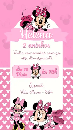 Convite de Aniversário Minnie Rosa para Editar