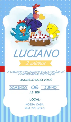 Convite de Aniversário Galinha Pintadinha Modelo Editável