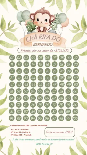 Chá Rifa Safari Macaquinho Editável Online para Imprimir