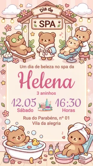 Convite de Aniversário Spa dos Ursinhos Fofo para Editar