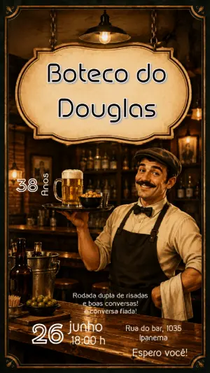 Convite de Aniversário Adulto Tema Boteco para Editar