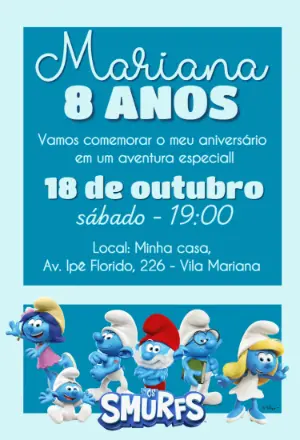 Convite de Aniversário Os Smurfs Editável Online para Imprimir