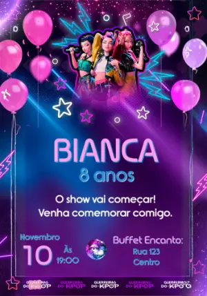 Convite de Aniversário K-Pop Guerreiras para Editar Online