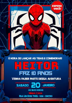Convite de Aniversário Homem Aranha Estilo Quadrinhos Editável