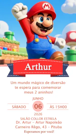 Convite Digital Festa Super Mario para Editar