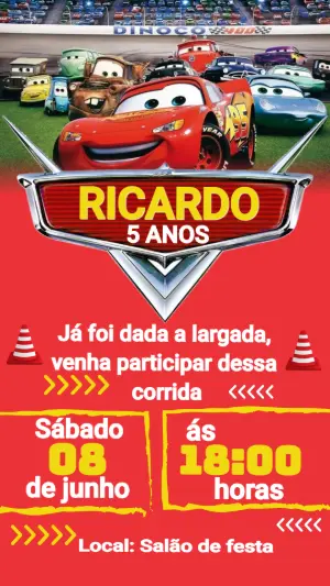 Convite de Aniversário Carros Relâmpago McQueen Editável