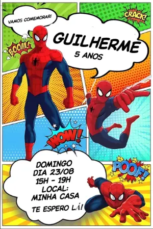 Convite Aniversário Homem Aranha Estilo Gibi para Editar Online