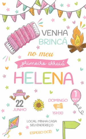 Convite Festa Junina Menina Aquarela Editável