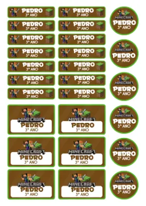 Etiquetas Escolares Minecraft Editáveis para Imprimir
