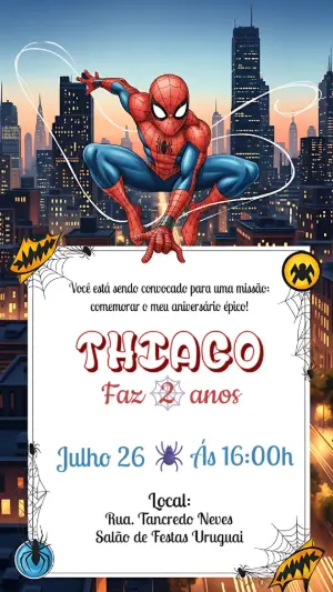 Convite de Aniversário Homem Aranha para Editar Online